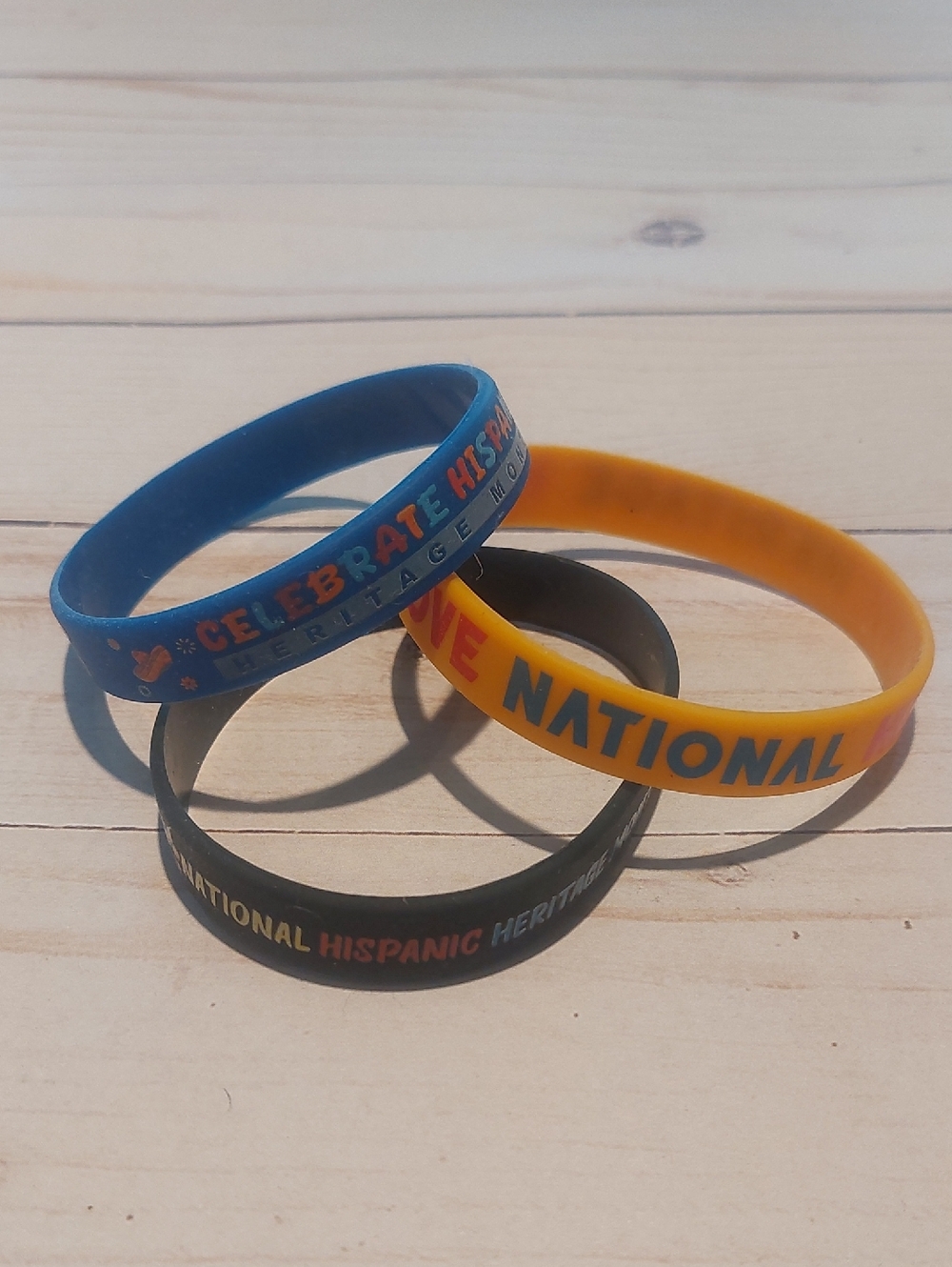 Set of 3 Hispanic Heritage Silicone Wristbands - Blue, Yellow, Black